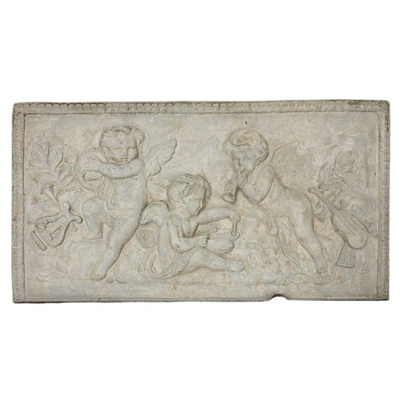 Antique French Neoclassical 3D Chalkware Plaster Relief Cherubim Wall Plaque - Picture 7 of 12
